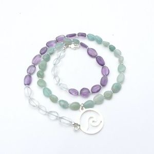 Amethyst Necklace Amazonite Quartz Handmade Beach Jewelry with a Wave Charm